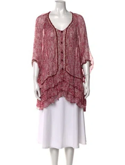 Pre-owned Poupette St Barth Silk Floral Print Blouse In Red