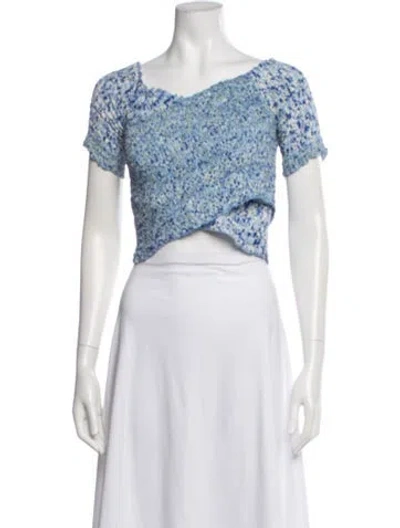 Pre-owned Poupette St Barth Silk Floral Print Crop Top In Blue