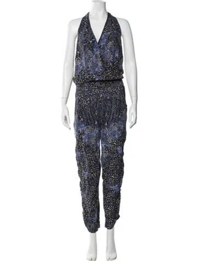 Pre-owned Poupette St Barth Silk Floral Print Jumpsuit In Black