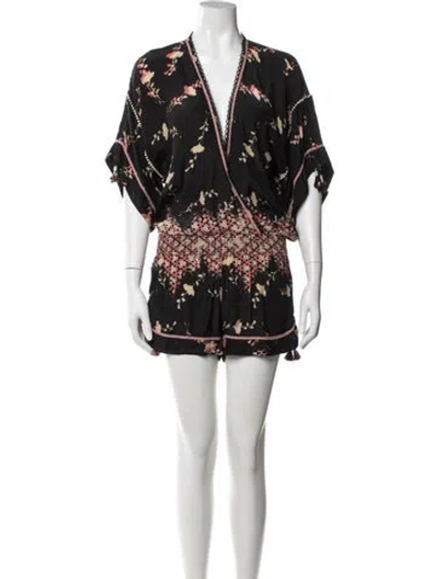 Pre-owned Poupette St Barth Silk Floral Print Romper In Black