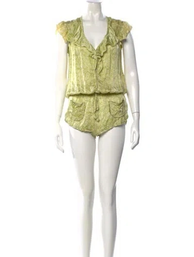 Pre-owned Poupette St Barth Silk Floral Print Romper In Yellow