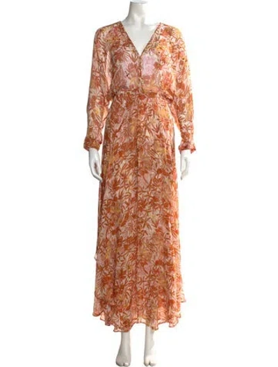 Pre-owned Poupette St Barth Silk Long Dress In Orange