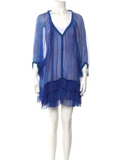 Pre-owned Poupette St Barth Silk Mini Dress In Blue