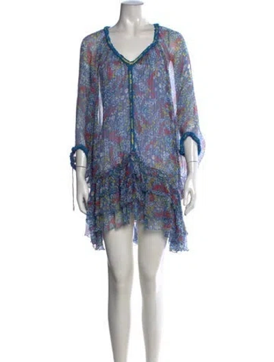 Pre-owned Poupette St Barth Silk Mini Dress In Blue