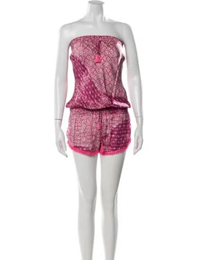 Pre-owned Poupette St Barth Silk Patterned Romper In Pink