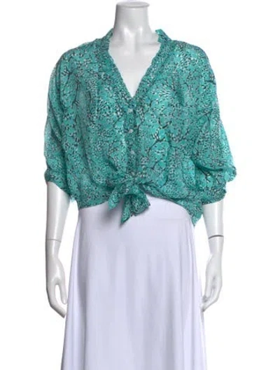 Pre-owned Poupette St Barth Silk Printed Blouse In Blue