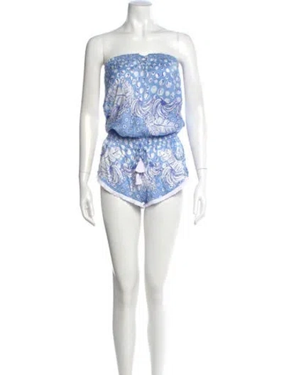 Pre-owned Poupette St Barth Silk Printed Romper In Blue