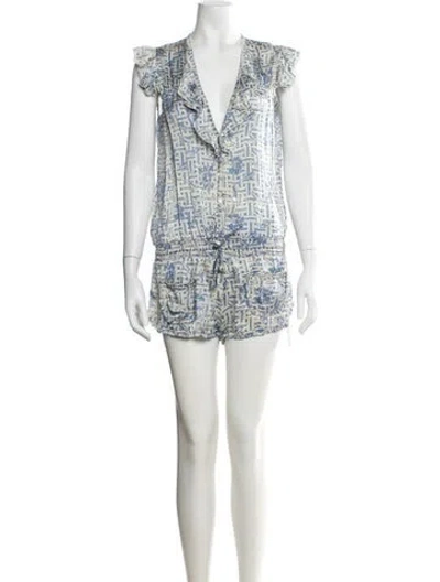 Pre-owned Poupette St Barth Silk Printed Romper In Blue