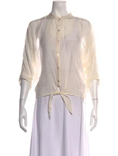 Pre-owned Poupette St Barth Silk Three-quarter Sleeve Blouse In Neutrals