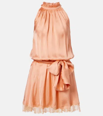 Poupette St Barth Silvia Belted Lace-trimmed Satin Romper In Pink