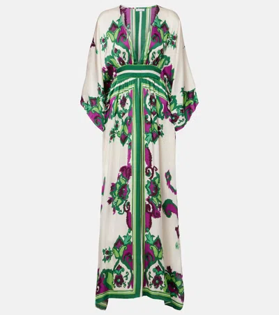 Poupette St Barth Sol Floral Satin Kaftan In Brown