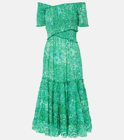 Poupette St Barth Soledad Floral Midi Dress In Green