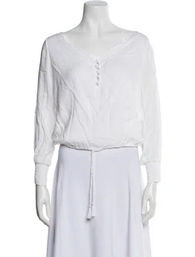 Pre-owned Poupette St Barth Square Neckline Long Sleeve Blouse In White