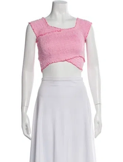 Pre-owned Poupette St Barth Square Neckline Short Sleeve Crop Top In Pink
