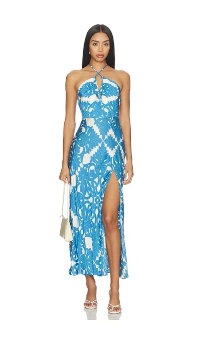 Poupette St Barth Stella Printed Satin Maxi Dress In Blue