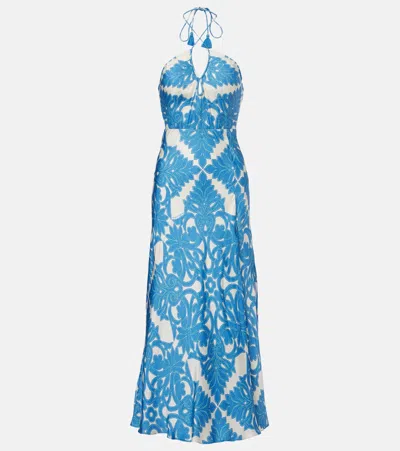 Poupette St Barth Stella Printed Satin Maxi Dress In Blue