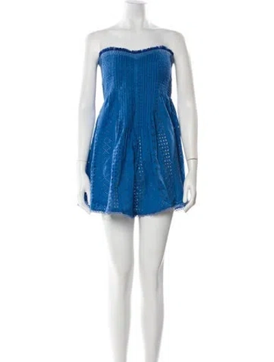 Pre-owned Poupette St Barth Strapless Mini Dress In Blue