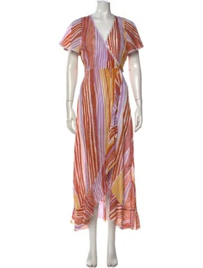 Pre-owned Poupette St Barth Striped Midi Length Dress In Orange