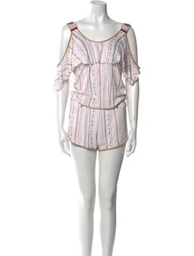 Pre-owned Poupette St Barth Striped Scoop Neck Romper In White