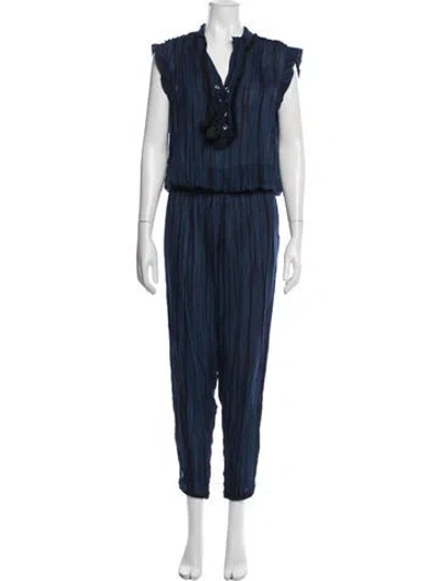 Pre-owned Poupette St Barth Striped Tie Neck Jumpsuit In Blue