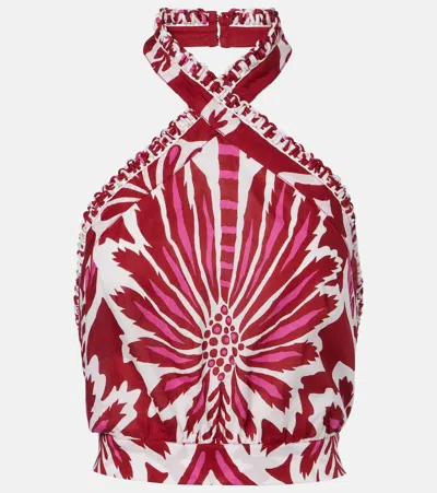 Poupette St Barth Suma Floral Halterneck Cotton Top In Pink