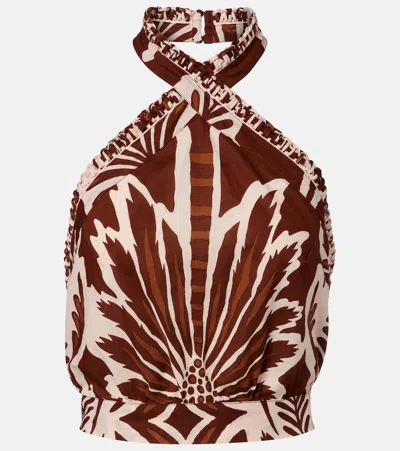 Poupette St Barth Suma Printed Cotton Crop Top In Brown