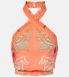 Poupette St Barth Suma Printed Cotton Crop Top In Orange