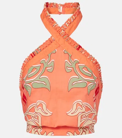 Poupette St Barth Suma Printed Cotton Crop Top In Orange