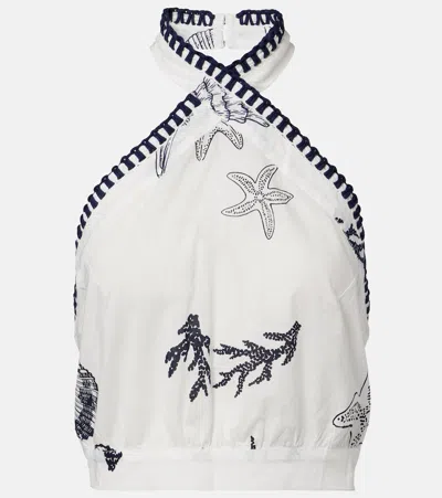 Poupette St Barth Suma Ruffled Open-back Cotton Crop Top In White