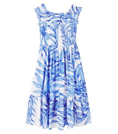 Poupette St Barth Kids' Suzanne Floral Ruffled Cotton Dress In Blue