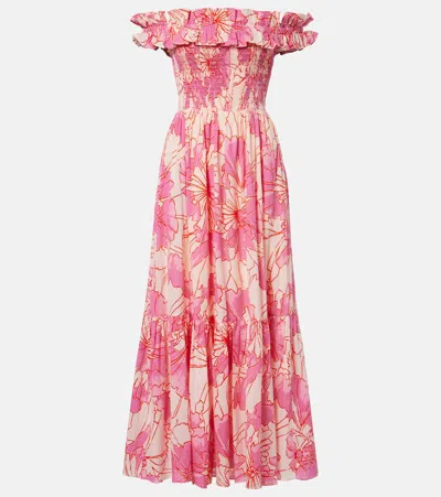 Poupette St Barth Suzanne Off-shoulder Cotton Maxi Dress In Pink