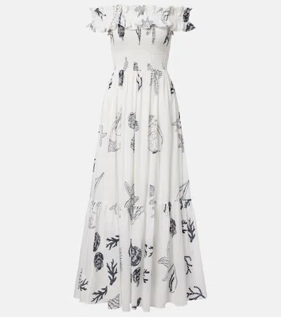 Poupette St Barth Suzanne Shirred Cotton Muslin Maxi Dress In White