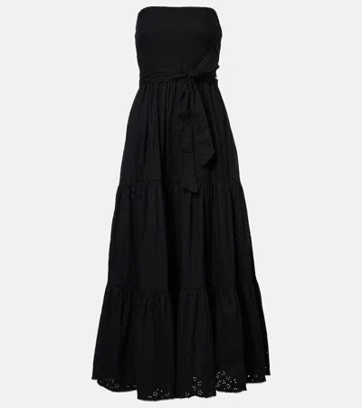 Poupette St Barth Thelma Strapless Cotton Maxi Dress In Black