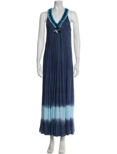 Pre-owned Poupette St Barth Tie-dye Print Long Dress In Blue