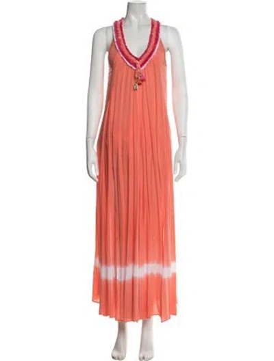 Pre-owned Poupette St Barth Tie-dye Print Long Dress In Orange