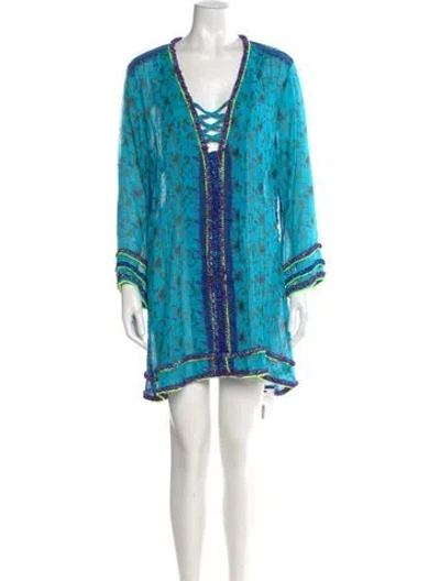 Pre-owned Poupette St Barth Tie-dye Print Mini Dress In Blue