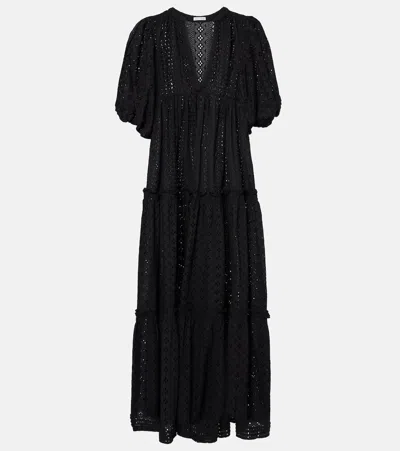 Poupette St Barth Tiered Cotton Midi Dress In Black