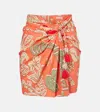 Poupette St Barth Tilda Gathered Printed Cotton Miniskirt In Orange