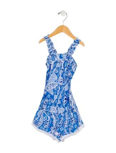 Pre-owned Poupette St Barth Babies' Toddler Girls Pattern Printed Tassel Embellished Romper In Blue