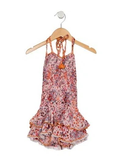 Pre-owned Poupette St Barth Babies' Toddler Girls Pleated Pattern Printed Romper In Pink