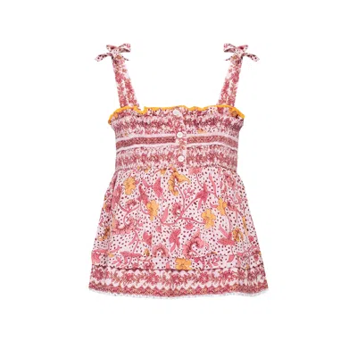 Poupette St Barth Top Cindy Smocked Kids Pink Clary