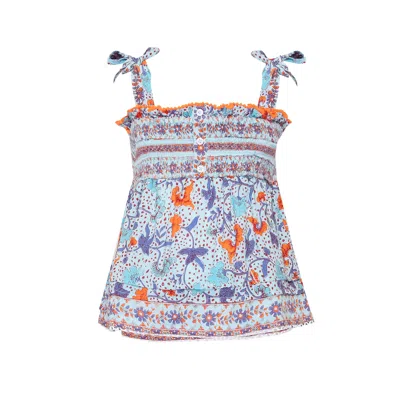 Poupette St Barth Top Cindy Smocked Kids Sky Blue Clary In Multi