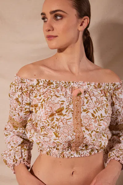 Poupette St Barth Top Nana Green Menton Cotton Plumeti In Brown