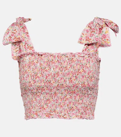Poupette St Barth Trini Floral Shirred Top In Pink Jardin