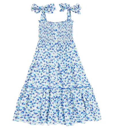 Poupette St Barth Kids' Trini Printed Shirred Dress In Blue