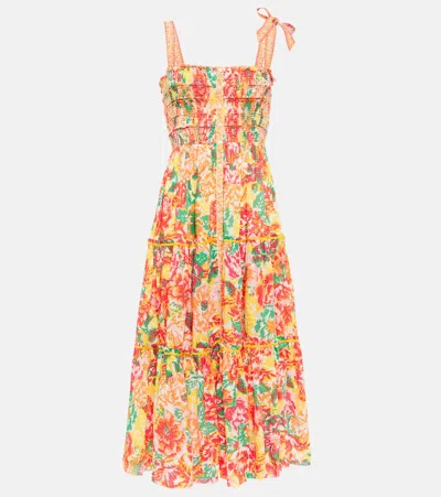 Poupette St Barth Triny Printed Midi Dress In Orange Rugosa
