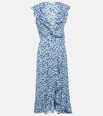 Poupette St Barth Triny Printed Ruffled Midi Dress In Blue