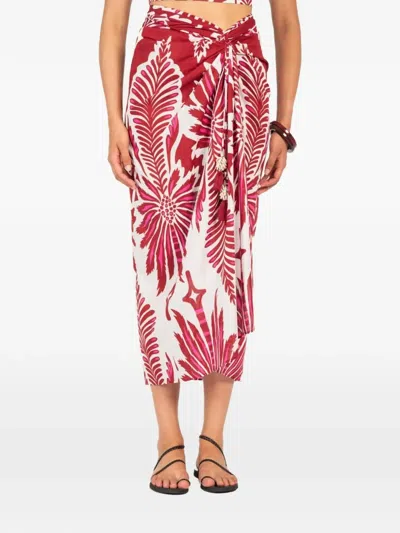 Poupette St Barth Uma Floral Gathered Cotton Midi Skirt In Brown