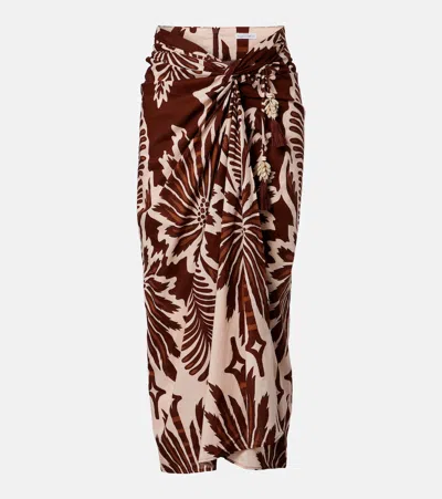 Poupette St Barth Uma Printed Cotton Midi Skirt In Brown