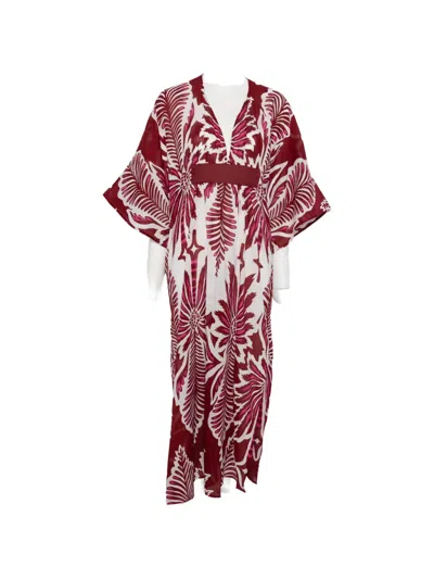 Poupette St Barth V-neck Floral-print Beach Midi Dress In Burgundy